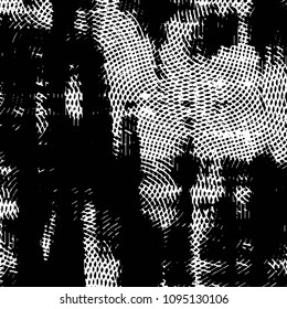 Abstract grunge grid stripe halftone background pattern. Black and white line vector illustration
