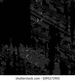 Abstract grunge grid stripe halftone background pattern. Black and white line vector illustration
