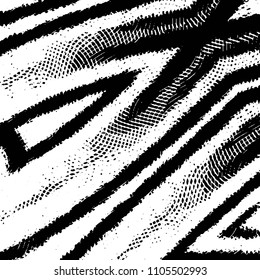 Abstract grunge grid stripe halftone background pattern. Black and white line vector illustration
