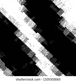 Abstract grunge grid stripe halftone background pattern. Black and white line vector illustration
