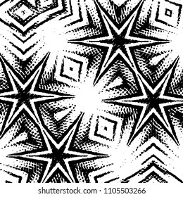 Abstract grunge grid stripe halftone background pattern. Black and white line vector illustration
