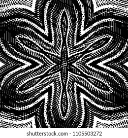 Abstract grunge grid stripe halftone background pattern. Black and white line vector illustration
