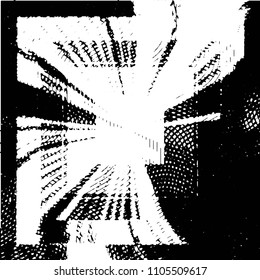 Abstract grunge grid stripe halftone background pattern. Black and white line vector illustration
