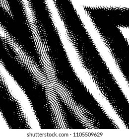 Abstract grunge grid stripe halftone background pattern. Black and white line vector illustration
