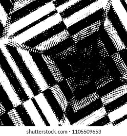 Abstract grunge grid stripe halftone background pattern. Black and white line vector illustration
