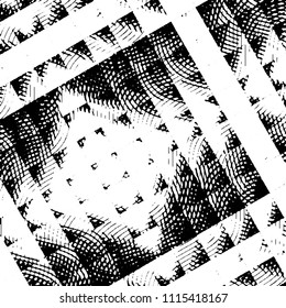 Abstract grunge grid stripe halftone background pattern. Black and white line vector illustration
