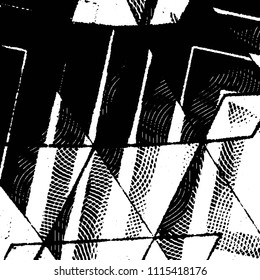 Abstract grunge grid stripe halftone background pattern. Black and white line vector illustration
