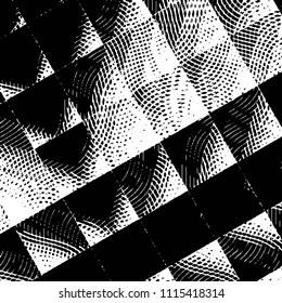 Abstract grunge grid stripe halftone background pattern. Black and white line vector illustration
