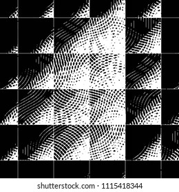 Abstract grunge grid stripe halftone background pattern. Black and white line vector illustration

