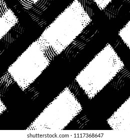 Abstract grunge grid stripe halftone background pattern. Black and white line vector illustration

