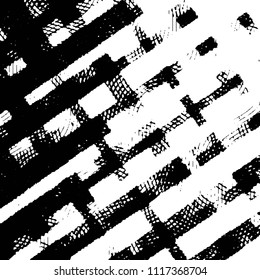 Abstract grunge grid stripe halftone background pattern. Black and white line vector illustration
