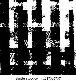 Abstract grunge grid stripe halftone background pattern. Black and white line vector illustration
