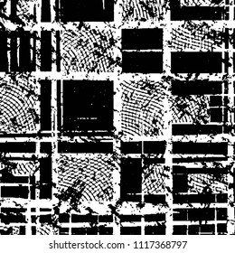 Abstract grunge grid stripe halftone background pattern. Black and white line vector illustration
