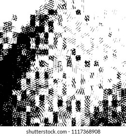 Abstract grunge grid stripe halftone background pattern. Black and white line vector illustration
