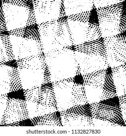 Abstract grunge grid stripe halftone background pattern. Black and white line vector illustration
