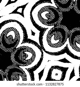 Abstract grunge grid stripe halftone background pattern. Black and white line vector illustration
