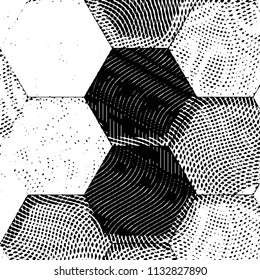 Abstract grunge grid stripe halftone background pattern. Black and white line vector illustration
