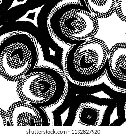 Abstract grunge grid stripe halftone background pattern. Black and white line vector illustration
