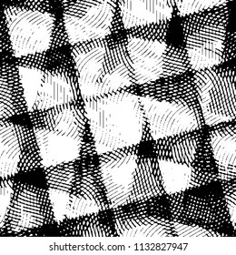 Abstract grunge grid stripe halftone background pattern. Black and white line vector illustration
