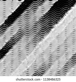 Abstract grunge grid stripe halftone background pattern. Black and white line vector illustration
