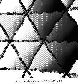 Abstract grunge grid stripe halftone background pattern. Black and white line vector illustration
