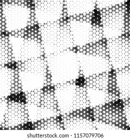Abstract grunge grid stripe halftone background pattern. Spotted black and white line vector illustration
