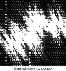 Abstract grunge grid stripe halftone background pattern. Spotted black and white line vector illustration
