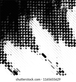 Abstract grunge grid stripe halftone background pattern. Spotted black and white line vector illustration
