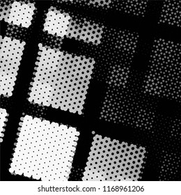 Abstract grunge grid stripe halftone background pattern. Spotted black and white line vector illustration
