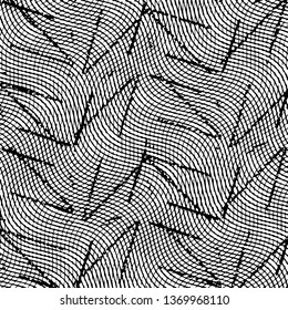 Abstract grunge grid stripe halftone background pattern. Black and white line vector illustration