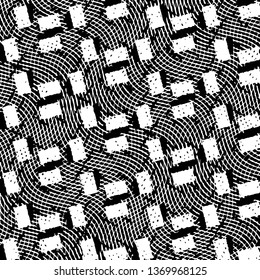 Abstract grunge grid stripe halftone background pattern. Black and white line vector illustration