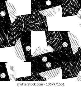 Abstract grunge grid stripe halftone background pattern. Black and white line vector illustration