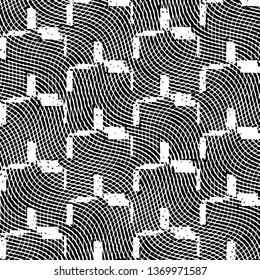 Abstract grunge grid stripe halftone background pattern. Black and white line vector illustration