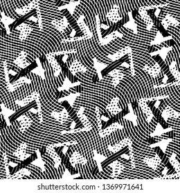 Abstract grunge grid stripe halftone background pattern. Black and white line vector illustration