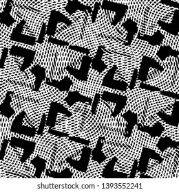 Abstract grunge grid stripe halftone background pattern. Black and white line vector illustration