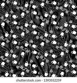 Abstract grunge grid stripe halftone background pattern. Black and white line vector illustration
