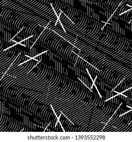 Abstract grunge grid stripe halftone background pattern. Black and white line vector illustration