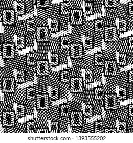 Abstract grunge grid stripe halftone background pattern. Black and white line vector illustration