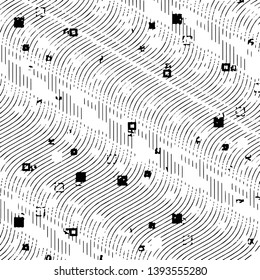 Abstract grunge grid stripe halftone background pattern. Black and white line vector illustration