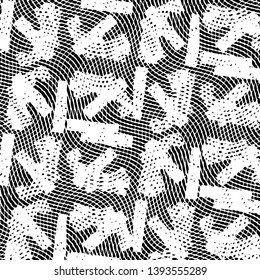Abstract grunge grid stripe halftone background pattern. Black and white line vector illustration