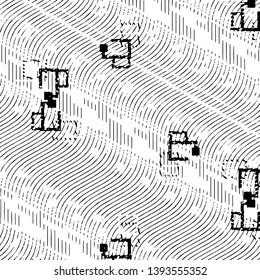 Abstract grunge grid stripe halftone background pattern. Black and white line vector illustration