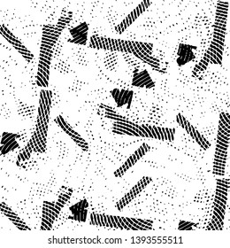 Abstract grunge grid stripe halftone background pattern. Black and white line vector illustration
