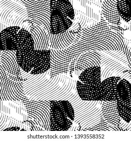 Abstract grunge grid stripe halftone background pattern. Black and white line vector illustration