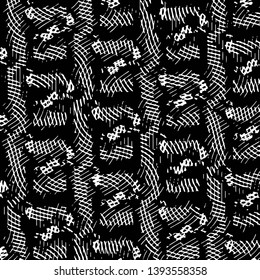 Abstract grunge grid stripe halftone background pattern. Black and white line vector illustration