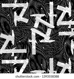 Abstract grunge grid stripe halftone background pattern. Black and white line vector illustration