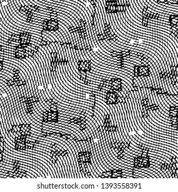 Abstract grunge grid stripe halftone background pattern. Black and white line vector illustration