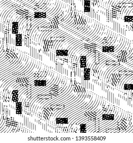 Abstract grunge grid stripe halftone background pattern. Black and white line vector illustration