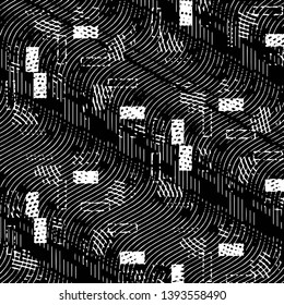 Abstract grunge grid stripe halftone background pattern. Black and white line vector illustration
