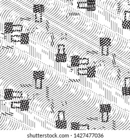 Abstract grunge grid stripe halftone background pattern. Black and white line vector illustration