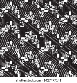 Abstract grunge grid stripe halftone background pattern. Black and white line vector illustration